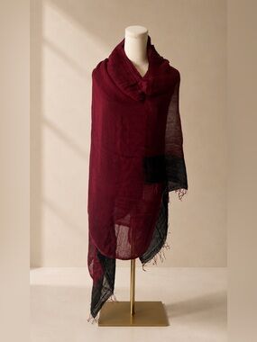 LOT78 Two-tone Wool/Silk-Blend Reversible Scarf Shawl Merlot/Black Oversized NWT